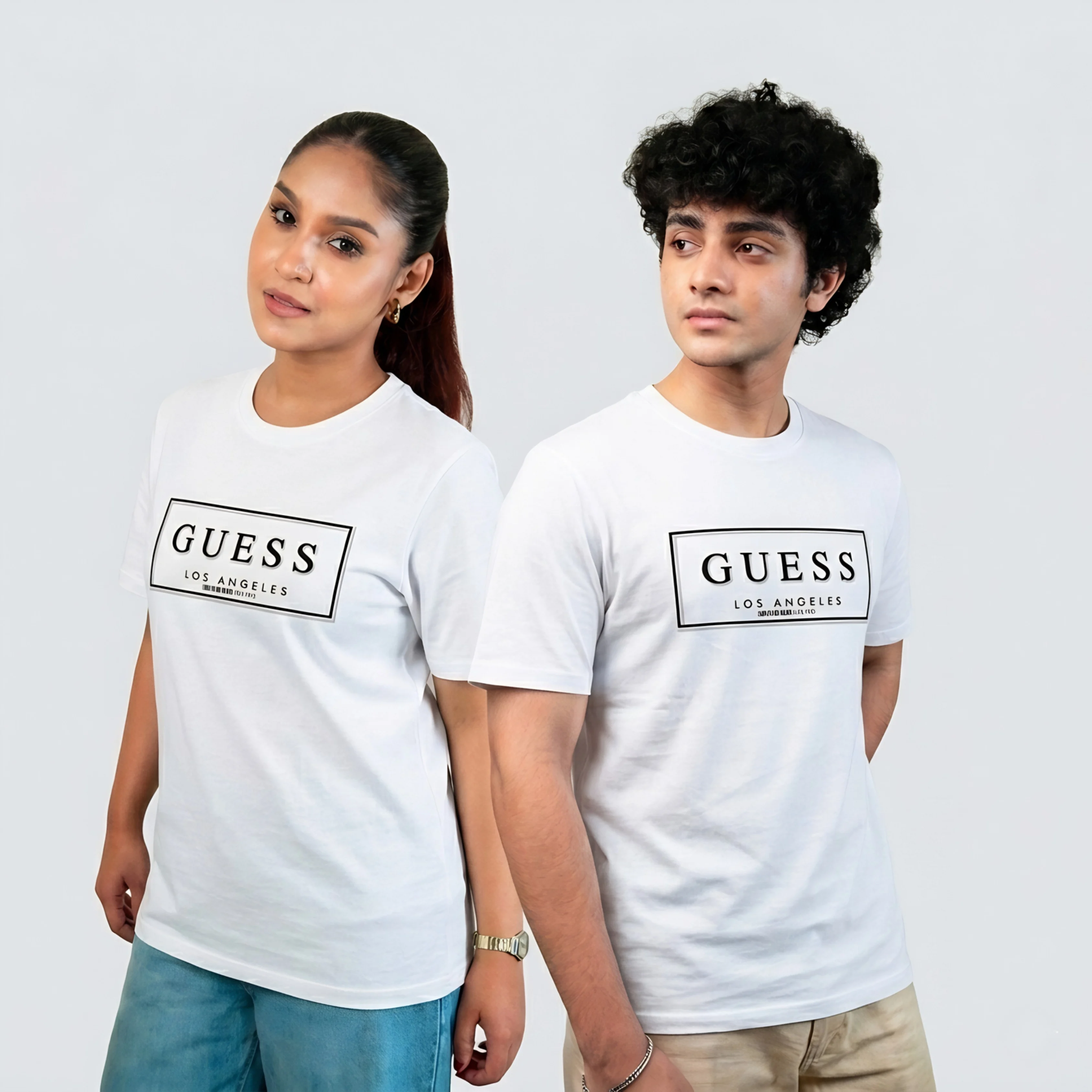 GUESS T Shirt (White & Black Print)